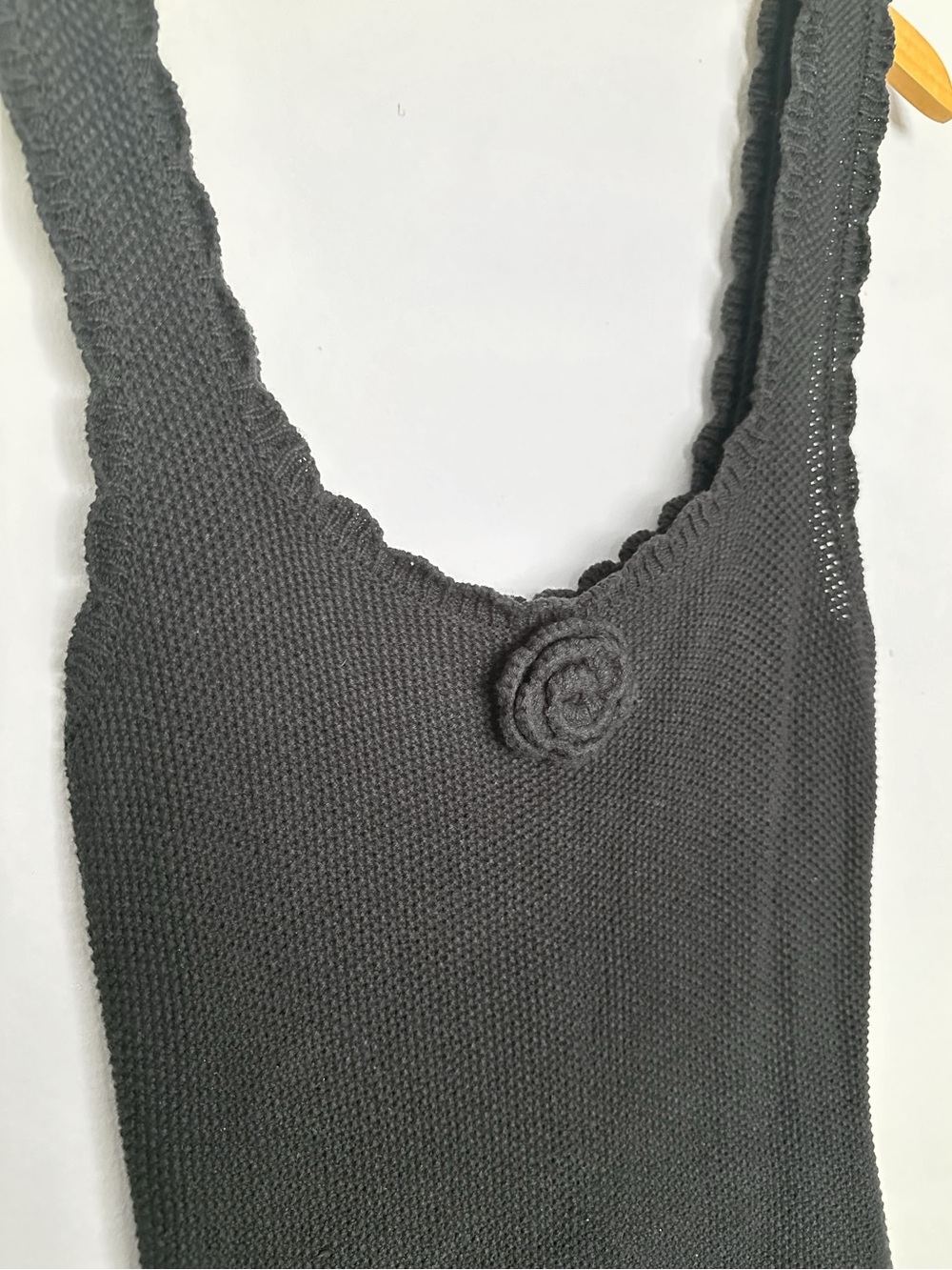 Wild Fable Viral Rosette Mini Black Knit Sweater Tank Dress with Crochet Flower - Picture 4 of 8